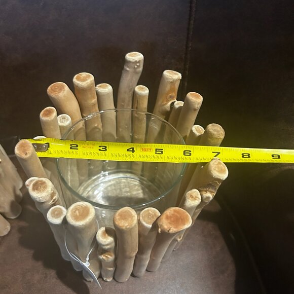 NWT Set of 2 Large Rustic Driftwood Candle Holders Vase Coastal Wedding Decor - Picture 8 of 11